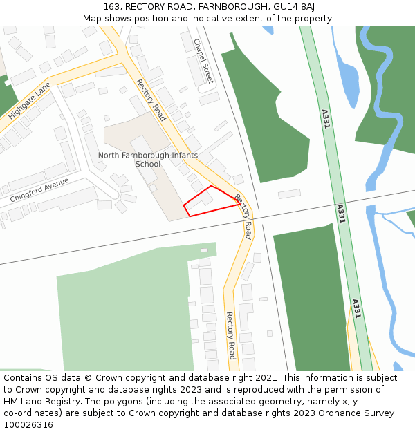 163, RECTORY ROAD, FARNBOROUGH, GU14 8AJ: Location map and indicative extent of plot