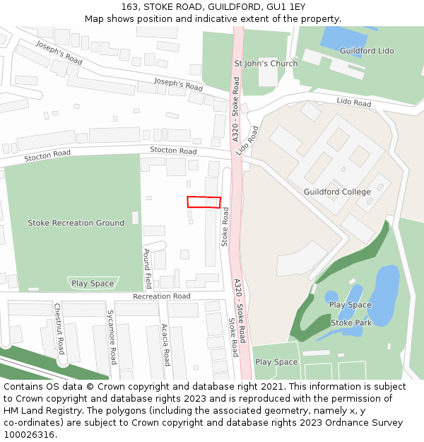 163, STOKE ROAD, GUILDFORD, GU1 1EY: Location map and indicative extent of plot