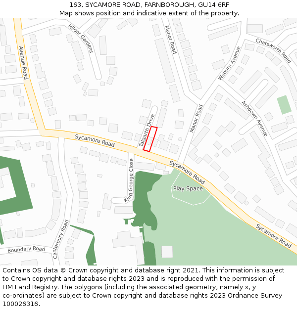 163, SYCAMORE ROAD, FARNBOROUGH, GU14 6RF: Location map and indicative extent of plot