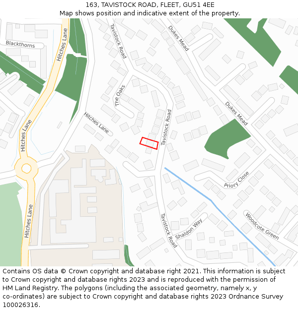 163, TAVISTOCK ROAD, FLEET, GU51 4EE: Location map and indicative extent of plot