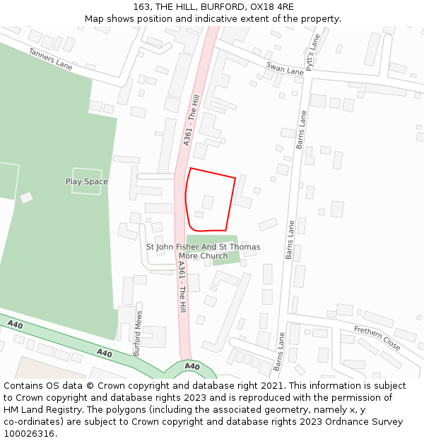 163, THE HILL, BURFORD, OX18 4RE: Location map and indicative extent of plot