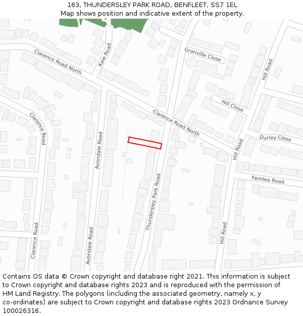 163, THUNDERSLEY PARK ROAD, BENFLEET, SS7 1EL: Location map and indicative extent of plot