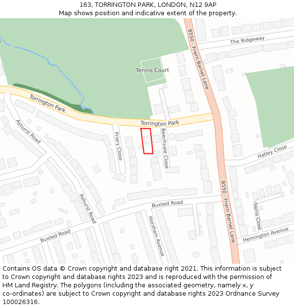 163, TORRINGTON PARK, LONDON, N12 9AP: Location map and indicative extent of plot