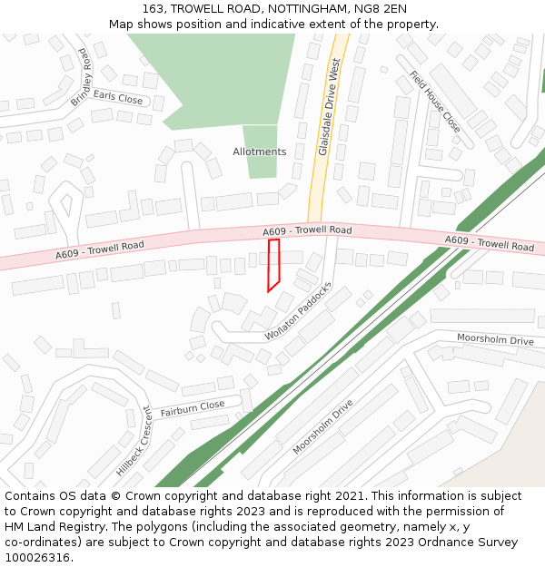 163, TROWELL ROAD, NOTTINGHAM, NG8 2EN: Location map and indicative extent of plot