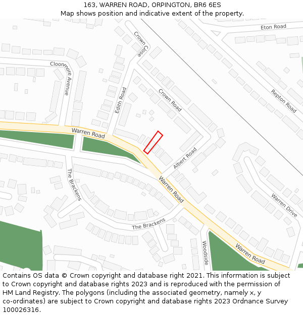 163, WARREN ROAD, ORPINGTON, BR6 6ES: Location map and indicative extent of plot