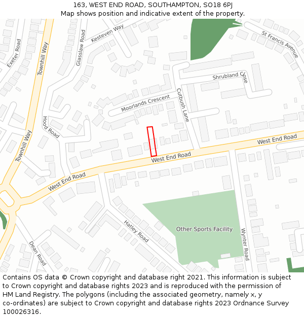 163, WEST END ROAD, SOUTHAMPTON, SO18 6PJ: Location map and indicative extent of plot