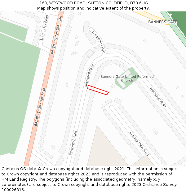 163, WESTWOOD ROAD, SUTTON COLDFIELD, B73 6UG: Location map and indicative extent of plot