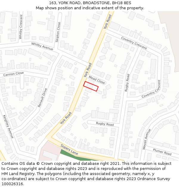 163, YORK ROAD, BROADSTONE, BH18 8ES: Location map and indicative extent of plot