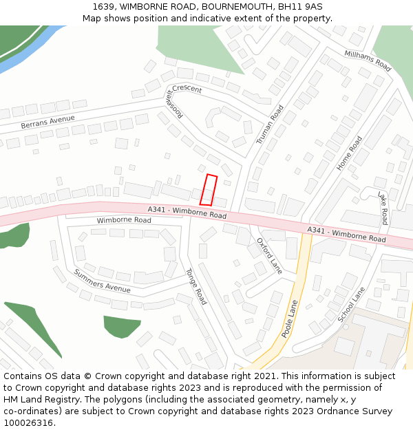 1639, WIMBORNE ROAD, BOURNEMOUTH, BH11 9AS: Location map and indicative extent of plot