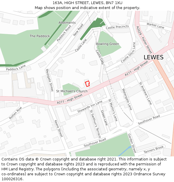 163A, HIGH STREET, LEWES, BN7 1XU: Location map and indicative extent of plot
