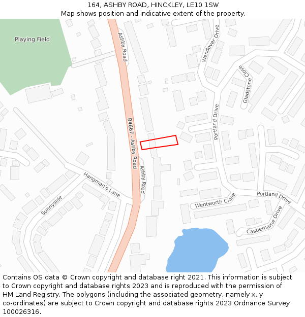 164, ASHBY ROAD, HINCKLEY, LE10 1SW: Location map and indicative extent of plot