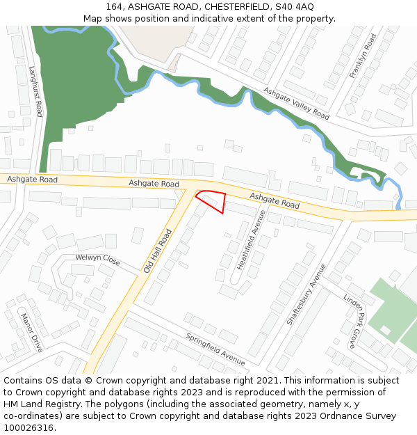 164, ASHGATE ROAD, CHESTERFIELD, S40 4AQ: Location map and indicative extent of plot