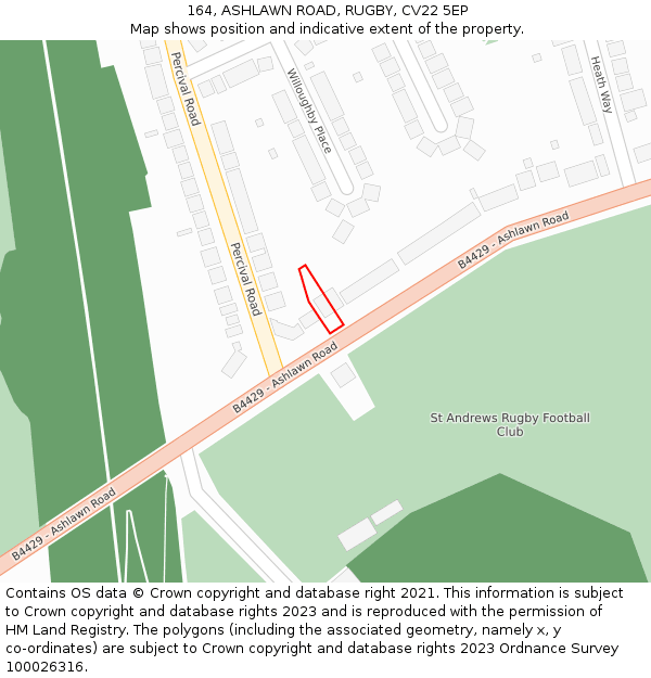 164, ASHLAWN ROAD, RUGBY, CV22 5EP: Location map and indicative extent of plot