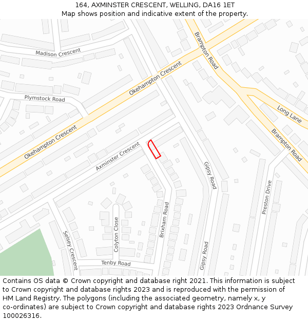 164, AXMINSTER CRESCENT, WELLING, DA16 1ET: Location map and indicative extent of plot