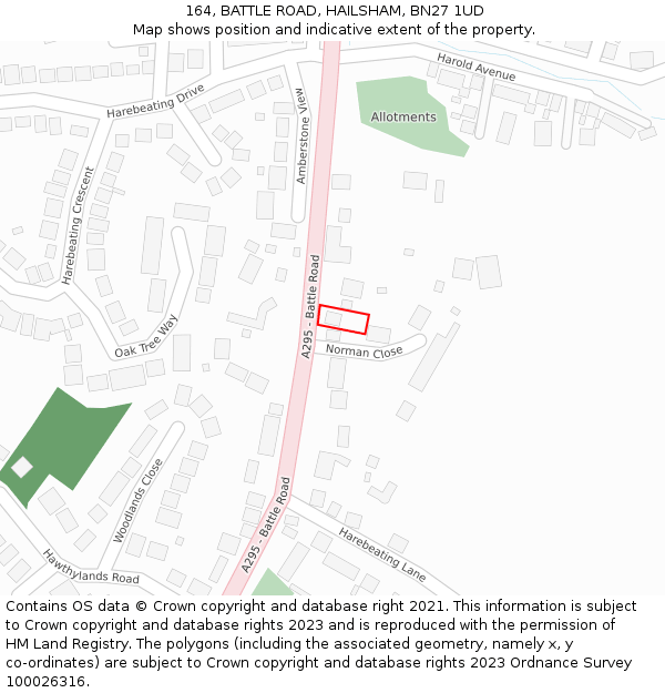 164, BATTLE ROAD, HAILSHAM, BN27 1UD: Location map and indicative extent of plot