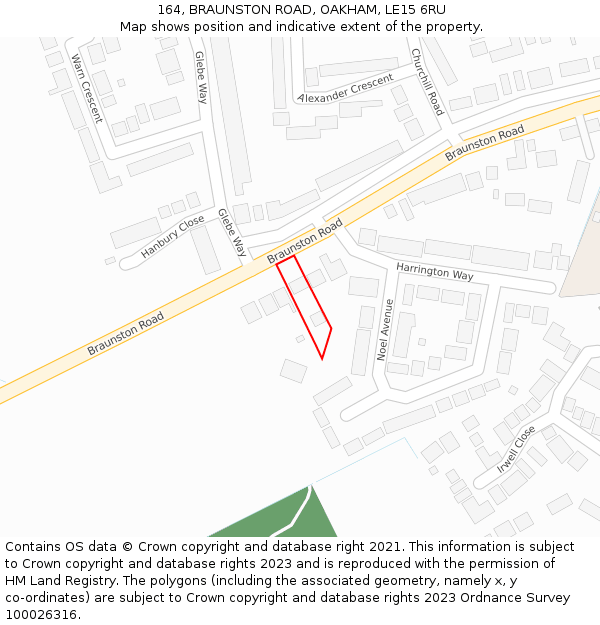 164, BRAUNSTON ROAD, OAKHAM, LE15 6RU: Location map and indicative extent of plot