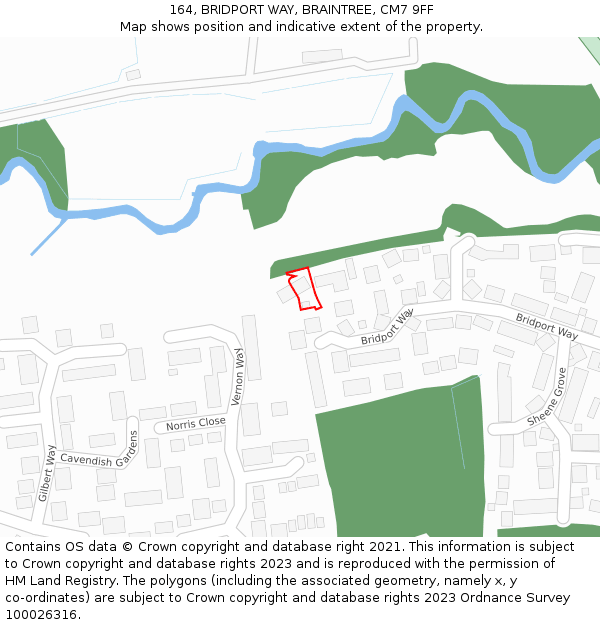 164, BRIDPORT WAY, BRAINTREE, CM7 9FF: Location map and indicative extent of plot