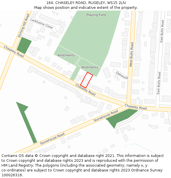 164, CHASELEY ROAD, RUGELEY, WS15 2LN: Location map and indicative extent of plot