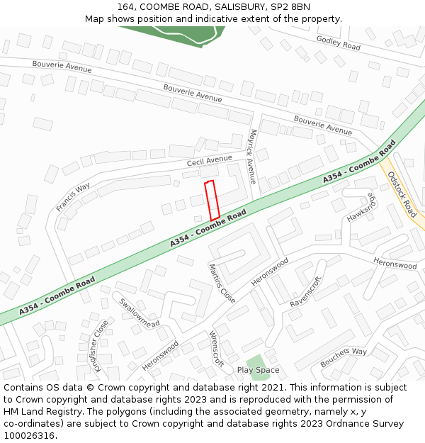 164, COOMBE ROAD, SALISBURY, SP2 8BN: Location map and indicative extent of plot