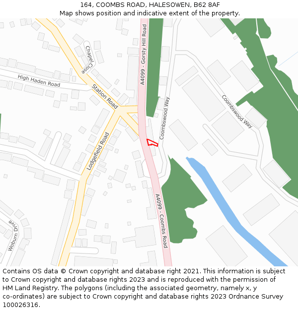 164, COOMBS ROAD, HALESOWEN, B62 8AF: Location map and indicative extent of plot