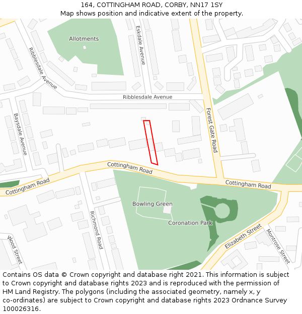 164, COTTINGHAM ROAD, CORBY, NN17 1SY: Location map and indicative extent of plot