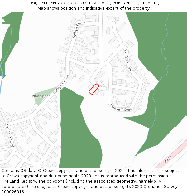 164, DYFFRYN Y COED, CHURCH VILLAGE, PONTYPRIDD, CF38 1PQ: Location map and indicative extent of plot