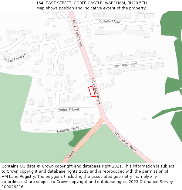 164, EAST STREET, CORFE CASTLE, WAREHAM, BH20 5EH: Location map and indicative extent of plot