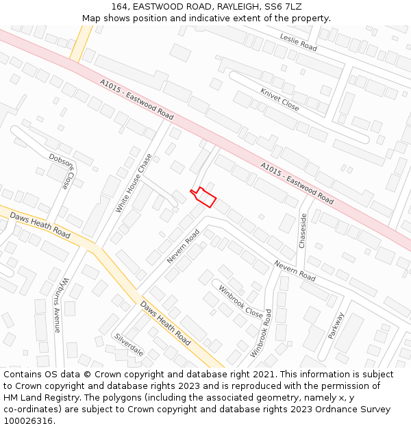 164, EASTWOOD ROAD, RAYLEIGH, SS6 7LZ: Location map and indicative extent of plot