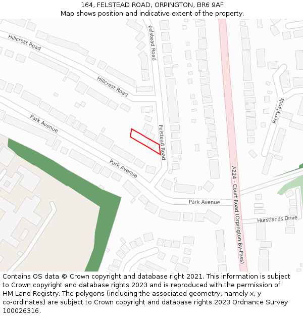 164, FELSTEAD ROAD, ORPINGTON, BR6 9AF: Location map and indicative extent of plot