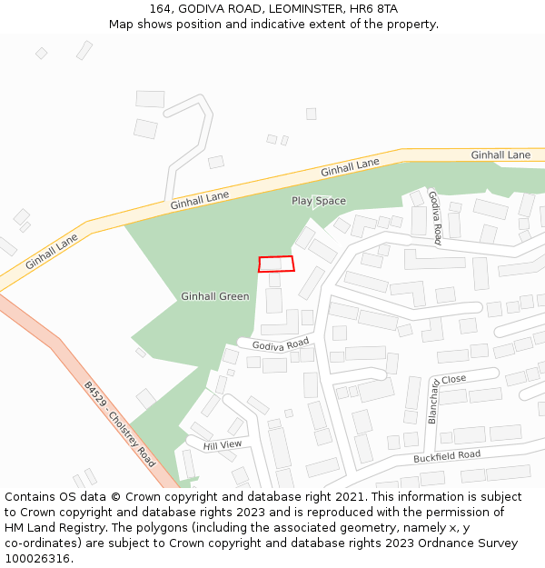 164, GODIVA ROAD, LEOMINSTER, HR6 8TA: Location map and indicative extent of plot