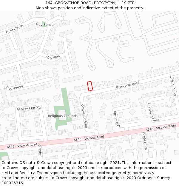 164, GROSVENOR ROAD, PRESTATYN, LL19 7TR: Location map and indicative extent of plot