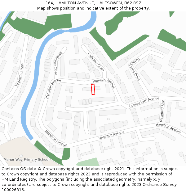 164, HAMILTON AVENUE, HALESOWEN, B62 8SZ: Location map and indicative extent of plot