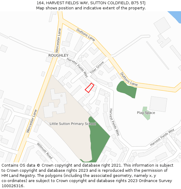 164, HARVEST FIELDS WAY, SUTTON COLDFIELD, B75 5TJ: Location map and indicative extent of plot