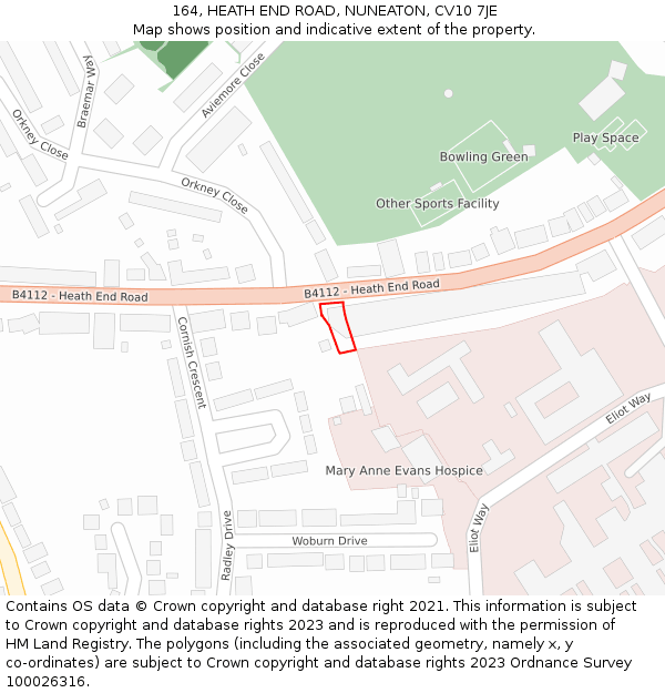 164, HEATH END ROAD, NUNEATON, CV10 7JE: Location map and indicative extent of plot