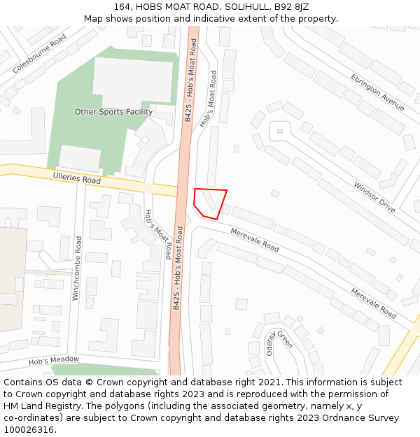 164, HOBS MOAT ROAD, SOLIHULL, B92 8JZ: Location map and indicative extent of plot