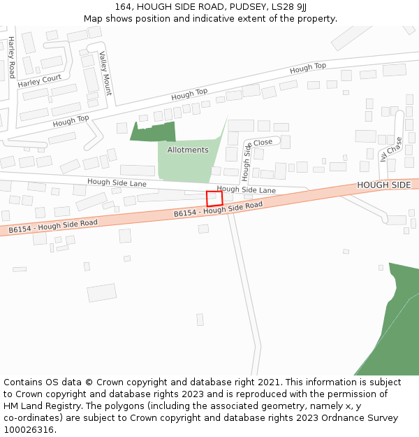164, HOUGH SIDE ROAD, PUDSEY, LS28 9JJ: Location map and indicative extent of plot