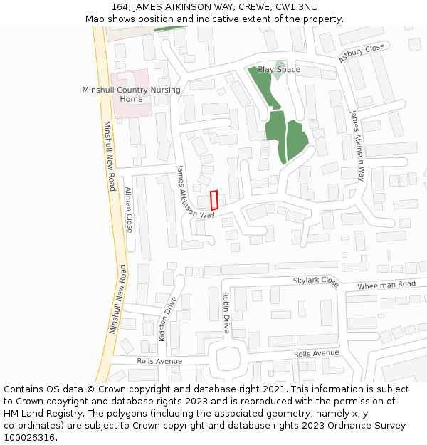 164, JAMES ATKINSON WAY, CREWE, CW1 3NU: Location map and indicative extent of plot