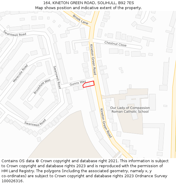 164, KINETON GREEN ROAD, SOLIHULL, B92 7ES: Location map and indicative extent of plot