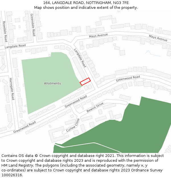 164, LANGDALE ROAD, NOTTINGHAM, NG3 7FE: Location map and indicative extent of plot