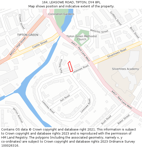 164, LEASOWE ROAD, TIPTON, DY4 8PL: Location map and indicative extent of plot