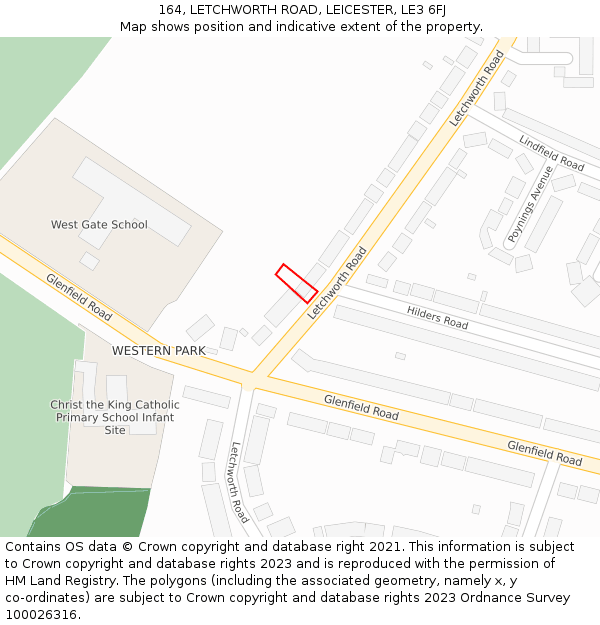164, LETCHWORTH ROAD, LEICESTER, LE3 6FJ: Location map and indicative extent of plot