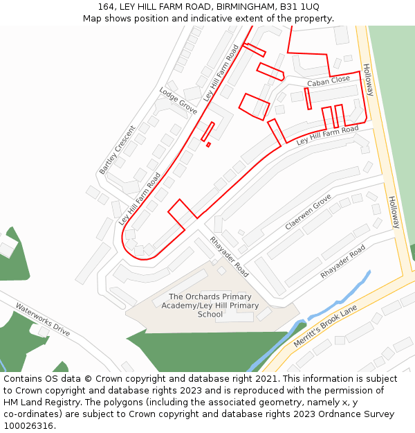164, LEY HILL FARM ROAD, BIRMINGHAM, B31 1UQ: Location map and indicative extent of plot