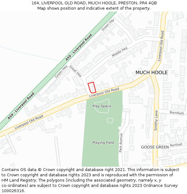 164, LIVERPOOL OLD ROAD, MUCH HOOLE, PRESTON, PR4 4QB: Location map and indicative extent of plot