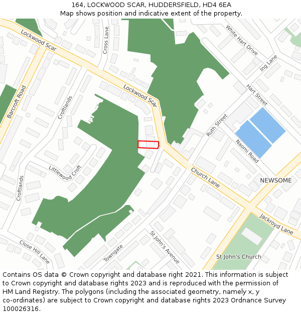 164, LOCKWOOD SCAR, HUDDERSFIELD, HD4 6EA: Location map and indicative extent of plot
