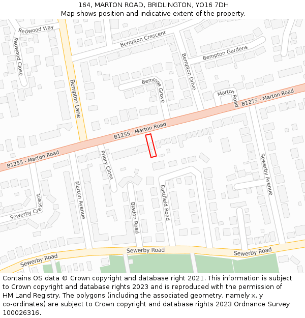 164, MARTON ROAD, BRIDLINGTON, YO16 7DH: Location map and indicative extent of plot