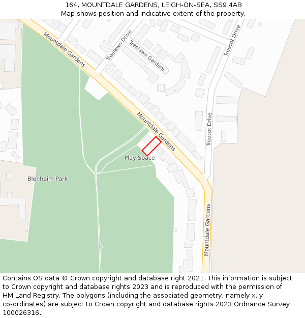 164, MOUNTDALE GARDENS, LEIGH-ON-SEA, SS9 4AB: Location map and indicative extent of plot