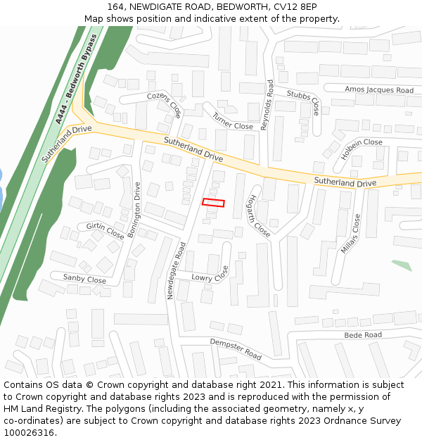 164, NEWDIGATE ROAD, BEDWORTH, CV12 8EP: Location map and indicative extent of plot