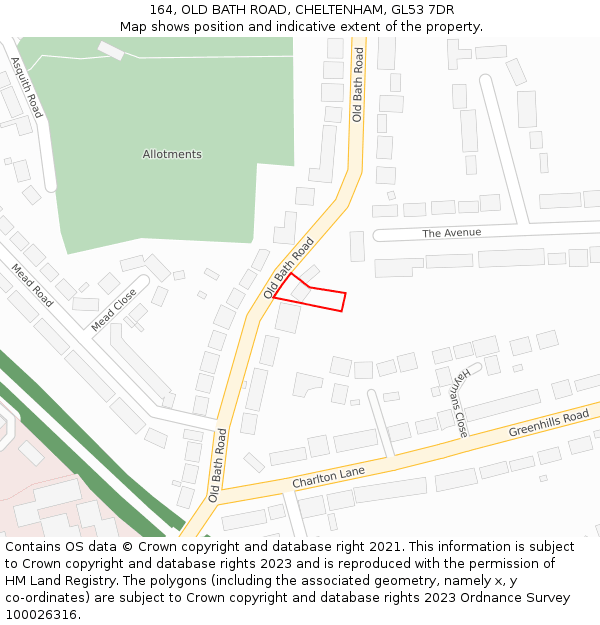 164, OLD BATH ROAD, CHELTENHAM, GL53 7DR: Location map and indicative extent of plot