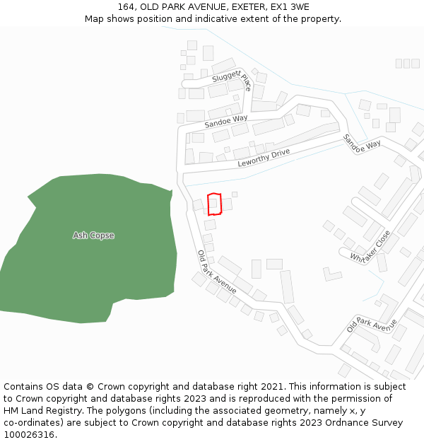 164, OLD PARK AVENUE, EXETER, EX1 3WE: Location map and indicative extent of plot