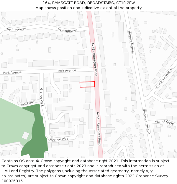 164, RAMSGATE ROAD, BROADSTAIRS, CT10 2EW: Location map and indicative extent of plot